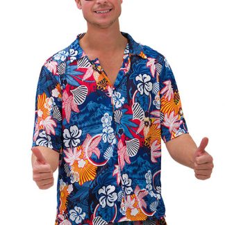 Blå Hawaii Skjorta och Shorts med Blommor - Kostym