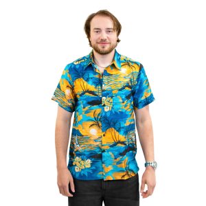 Hawaiiskjorta Herr Ocean Blue - Small